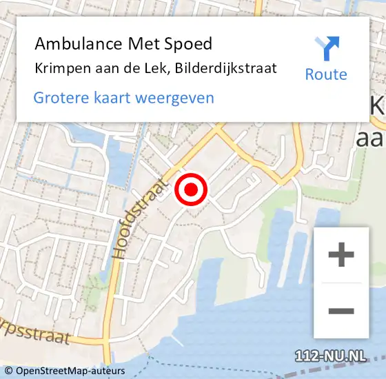 Locatie op kaart van de 112 melding: Ambulance Met Spoed Naar Krimpen aan de Lek, Bilderdijkstraat op 7 november 2021 18:39