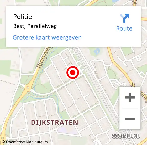 Locatie op kaart van de 112 melding: Politie Best, Parallelweg op 7 november 2021 18:49