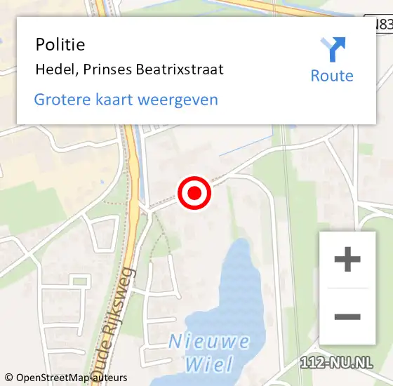 Locatie op kaart van de 112 melding: Politie Hedel, Prinses Beatrixstraat op 7 november 2021 18:50