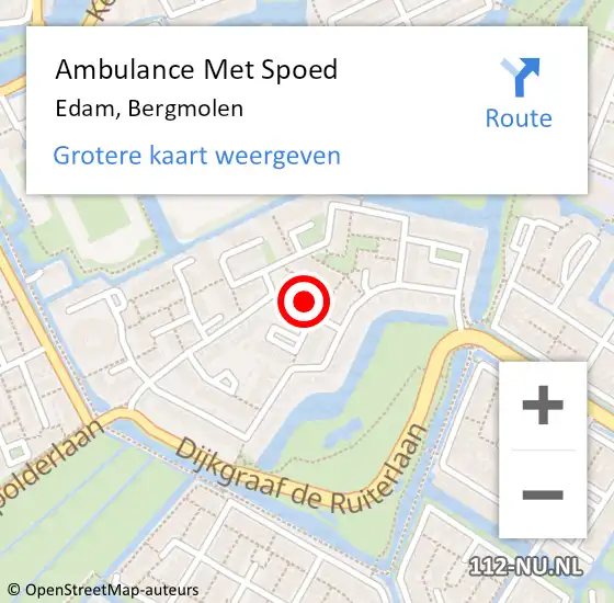 Locatie op kaart van de 112 melding: Ambulance Met Spoed Naar Edam, Bergmolen op 7 november 2021 19:12