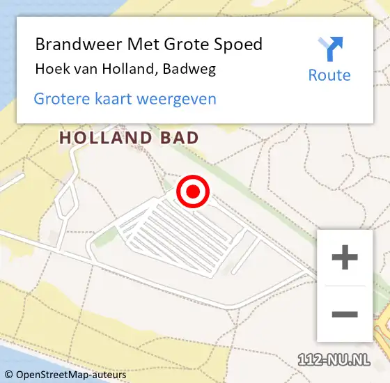 Locatie op kaart van de 112 melding: Brandweer Met Grote Spoed Naar Hoek van Holland, Badweg op 7 november 2021 19:13