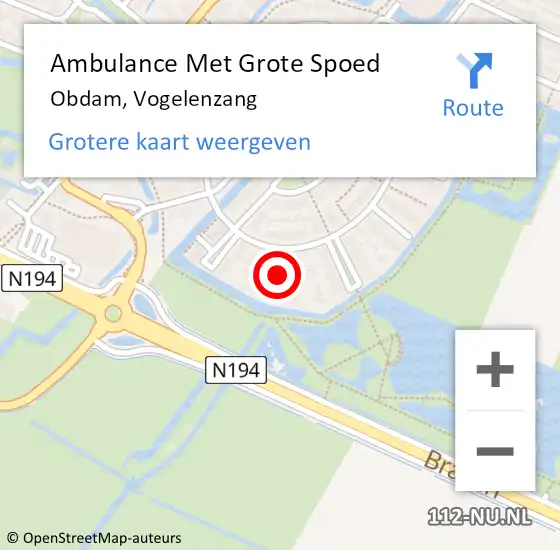 Locatie op kaart van de 112 melding: Ambulance Met Grote Spoed Naar Obdam, Vogelenzang op 7 november 2021 19:17