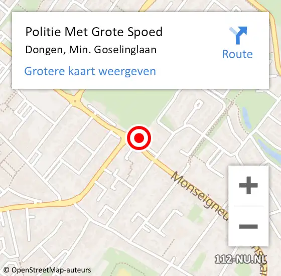 Locatie op kaart van de 112 melding: Politie Met Grote Spoed Naar Dongen, Min. Goselinglaan op 7 november 2021 19:23