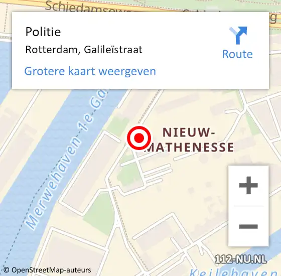 Locatie op kaart van de 112 melding: Politie Rotterdam, Galileïstraat op 7 november 2021 19:24