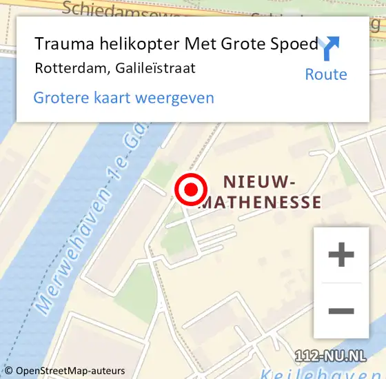 Locatie op kaart van de 112 melding: Trauma helikopter Met Grote Spoed Naar Rotterdam, Galileïstraat op 7 november 2021 19:27