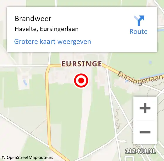 Locatie op kaart van de 112 melding: Brandweer Havelte, Eursingerlaan op 7 november 2021 19:39