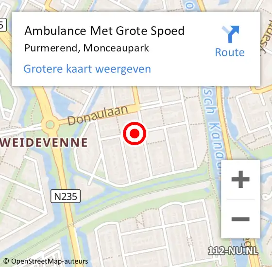 Locatie op kaart van de 112 melding: Ambulance Met Grote Spoed Naar Purmerend, Monceaupark op 7 november 2021 20:37