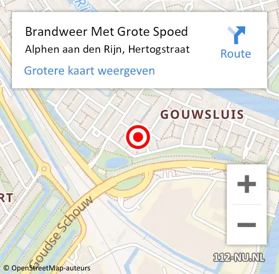 Locatie op kaart van de 112 melding: Brandweer Met Grote Spoed Naar Alphen aan den Rijn, Hertogstraat op 7 november 2021 21:44