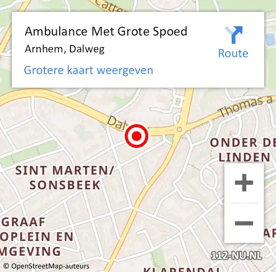 Locatie op kaart van de 112 melding: Ambulance Met Grote Spoed Naar Arnhem, Dalweg op 7 november 2021 22:14