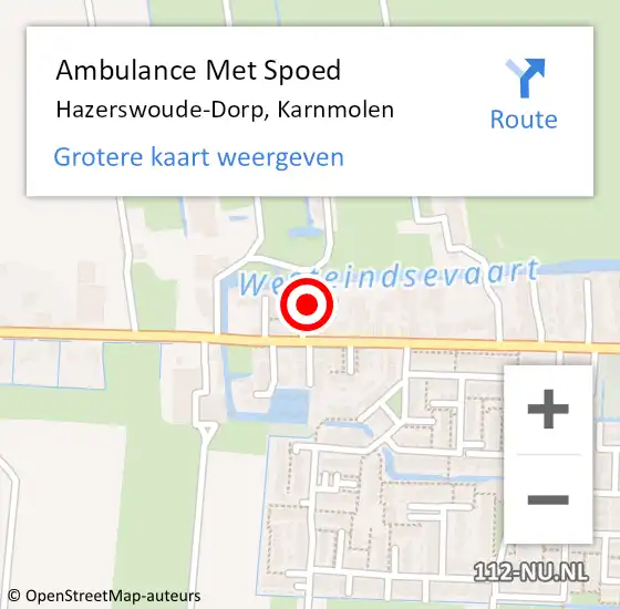 Locatie op kaart van de 112 melding: Ambulance Met Spoed Naar Hazerswoude-Dorp, Karnmolen op 7 november 2021 23:04