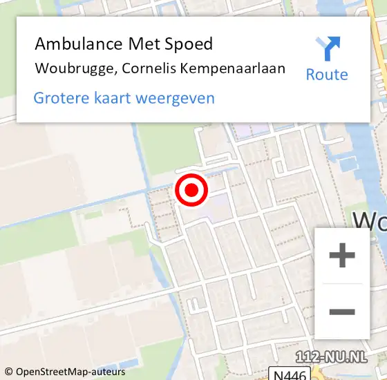 Locatie op kaart van de 112 melding: Ambulance Met Spoed Naar Woubrugge, Cornelis Kempenaarlaan op 7 november 2021 23:07