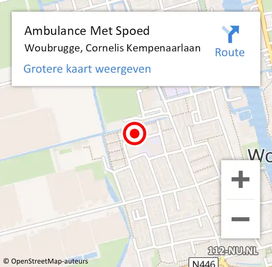 Locatie op kaart van de 112 melding: Ambulance Met Spoed Naar Woubrugge, Cornelis Kempenaarlaan op 7 november 2021 23:10