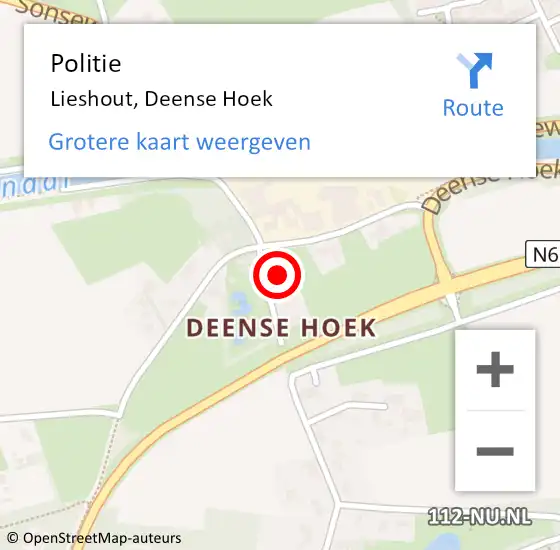 Locatie op kaart van de 112 melding: Politie Lieshout, Deense Hoek op 7 november 2021 23:28