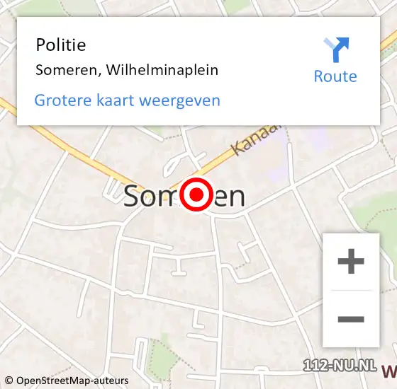 Locatie op kaart van de 112 melding: Politie Someren, Wilhelminaplein op 8 november 2021 00:04