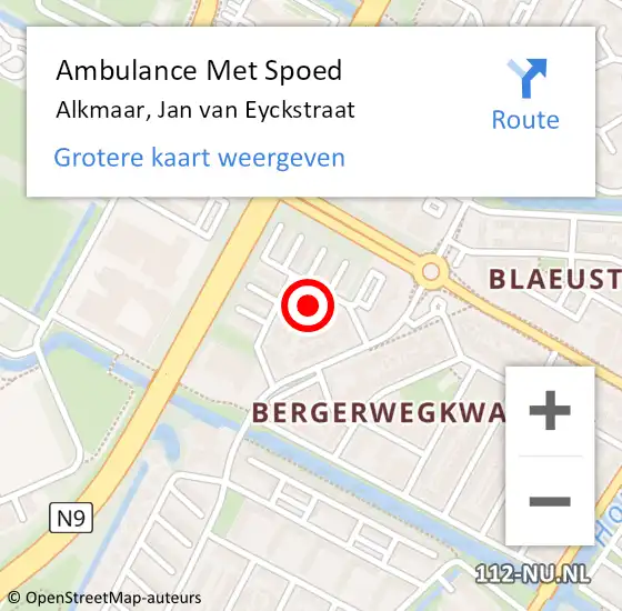 Locatie op kaart van de 112 melding: Ambulance Met Spoed Naar Alkmaar, Jan van Eyckstraat op 8 november 2021 00:34