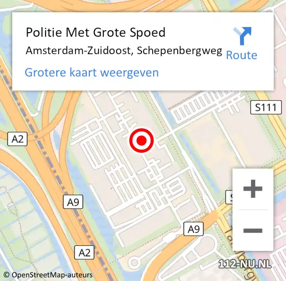 Locatie op kaart van de 112 melding: Politie Met Grote Spoed Naar Amsterdam-Zuidoost, Schepenbergweg op 8 november 2021 00:59