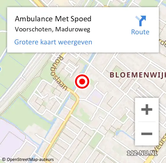 Locatie op kaart van de 112 melding: Ambulance Met Spoed Naar Voorschoten, Maduroweg op 8 november 2021 03:30