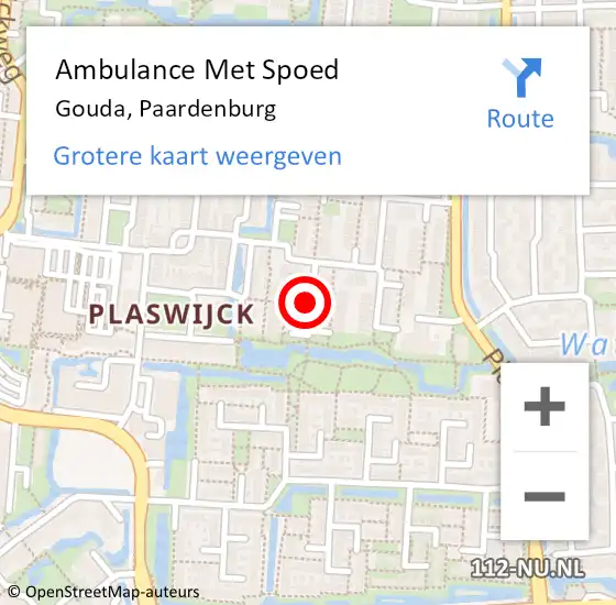 Locatie op kaart van de 112 melding: Ambulance Met Spoed Naar Gouda, Paardenburg op 8 november 2021 03:48