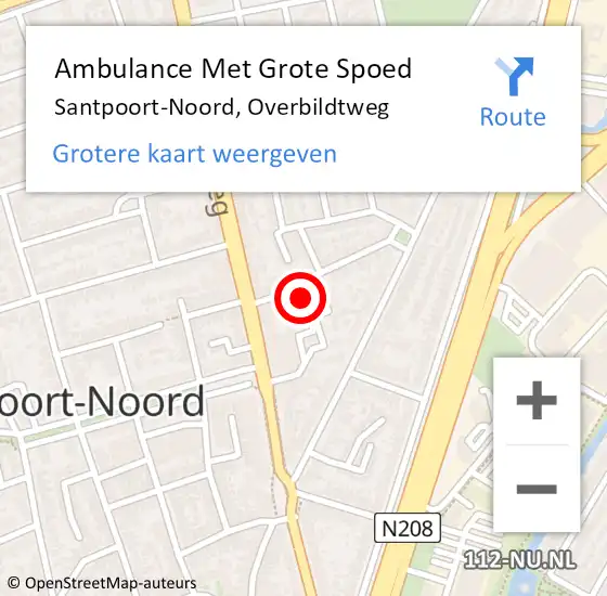 Locatie op kaart van de 112 melding: Ambulance Met Grote Spoed Naar Santpoort-Noord, Overbildtweg op 8 november 2021 04:58