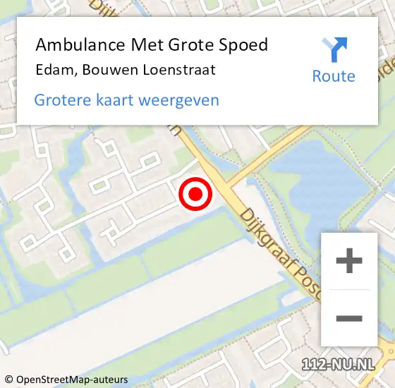 Locatie op kaart van de 112 melding: Ambulance Met Grote Spoed Naar Edam, Bouwen Loenstraat op 8 november 2021 05:59