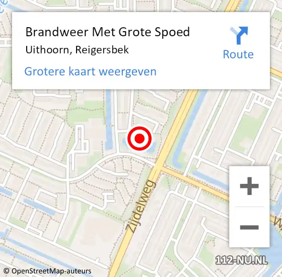 Locatie op kaart van de 112 melding: Brandweer Met Grote Spoed Naar Uithoorn, Reigersbek op 8 november 2021 07:05