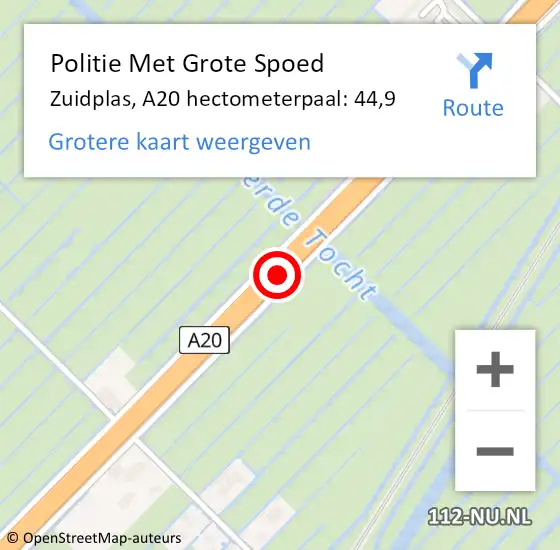 Locatie op kaart van de 112 melding: Politie Met Grote Spoed Naar Zuidplas, A20 hectometerpaal: 44,9 op 8 november 2021 07:19