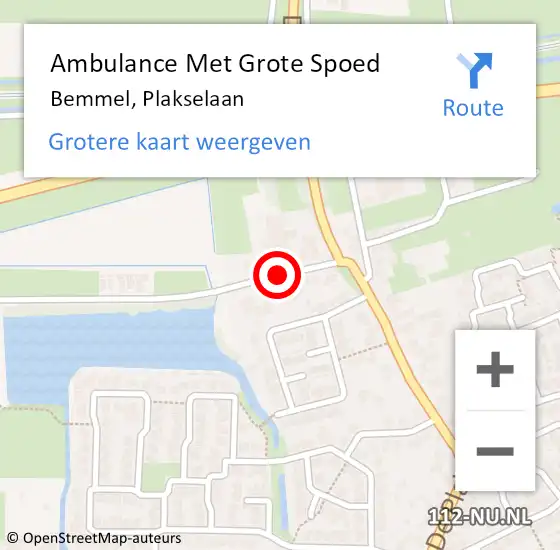 Locatie op kaart van de 112 melding: Ambulance Met Grote Spoed Naar Bemmel, Plakselaan op 8 november 2021 07:26