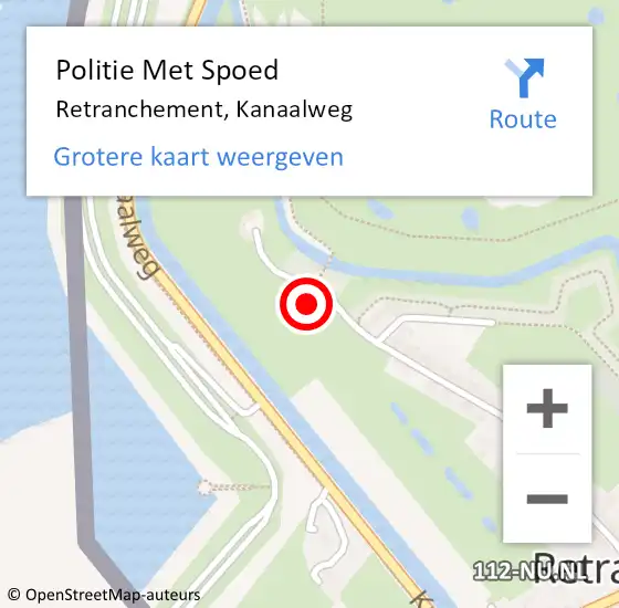 Locatie op kaart van de 112 melding: Politie Met Spoed Naar Retranchement, Kanaalweg op 8 november 2021 07:31