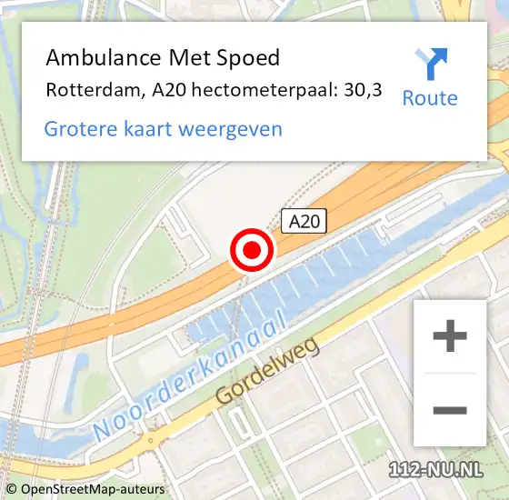 Locatie op kaart van de 112 melding: Ambulance Met Spoed Naar Rotterdam, A20 hectometerpaal: 30,3 op 8 november 2021 08:02