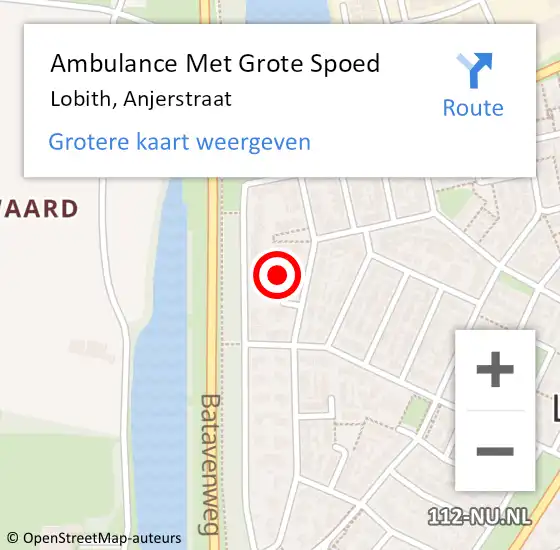 Locatie op kaart van de 112 melding: Ambulance Met Grote Spoed Naar Lobith, Anjerstraat op 8 november 2021 08:04