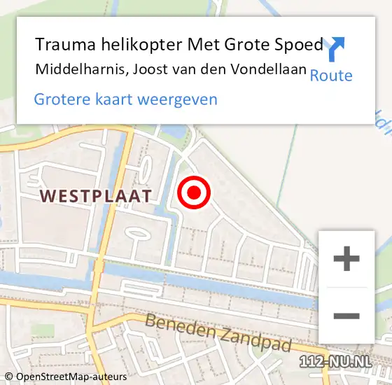 Locatie op kaart van de 112 melding: Trauma helikopter Met Grote Spoed Naar Middelharnis, Joost van den Vondellaan op 8 november 2021 08:09