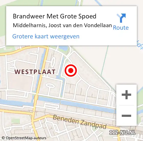 Locatie op kaart van de 112 melding: Brandweer Met Grote Spoed Naar Middelharnis, Joost van den Vondellaan op 8 november 2021 08:09