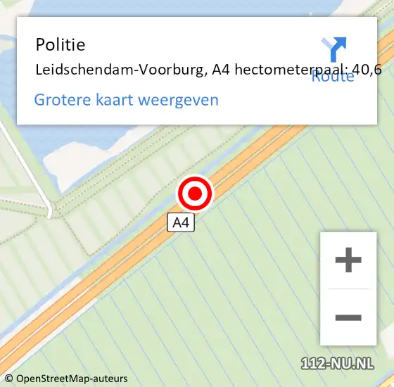 Locatie op kaart van de 112 melding: Politie Leidschendam-Voorburg, A4 hectometerpaal: 40,6 op 8 november 2021 08:16