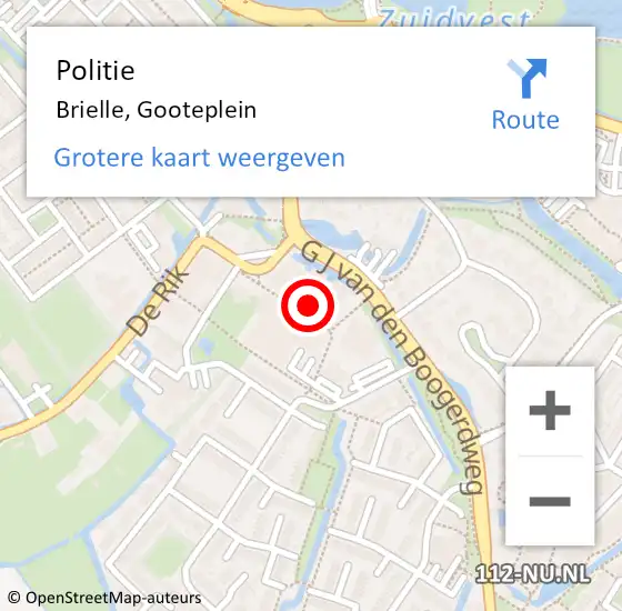 Locatie op kaart van de 112 melding: Politie Brielle, Gooteplein op 8 november 2021 08:29