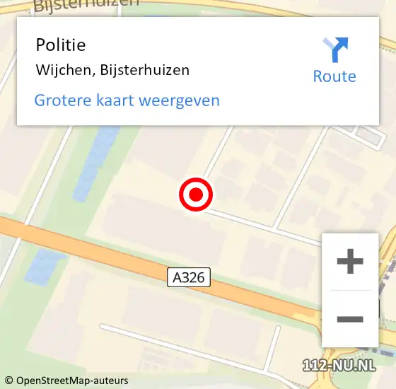 Locatie op kaart van de 112 melding: Politie Wijchen, Bijsterhuizen op 8 november 2021 08:52