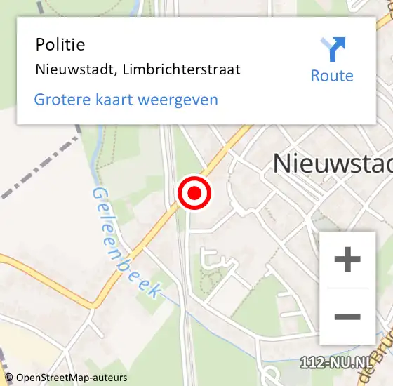 Locatie op kaart van de 112 melding: Politie Nieuwstadt, Limbrichterstraat op 8 november 2021 10:00
