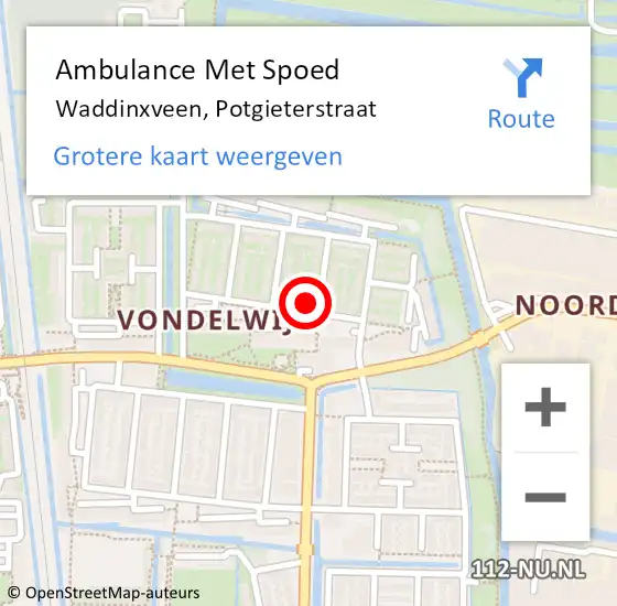 Locatie op kaart van de 112 melding: Ambulance Met Spoed Naar Waddinxveen, Potgieterstraat op 28 juni 2014 15:46