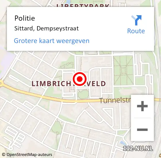 Locatie op kaart van de 112 melding: Politie Sittard, Dempseystraat op 8 november 2021 10:47