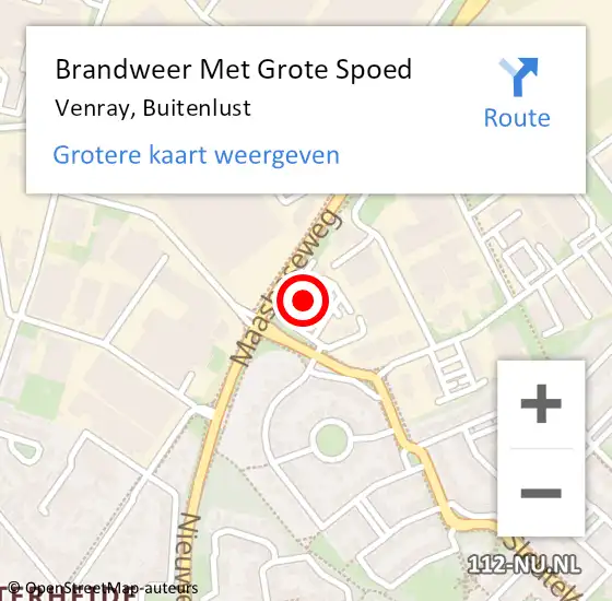 Locatie op kaart van de 112 melding: Brandweer Met Grote Spoed Naar Venray, Buitenlust op 8 november 2021 10:51