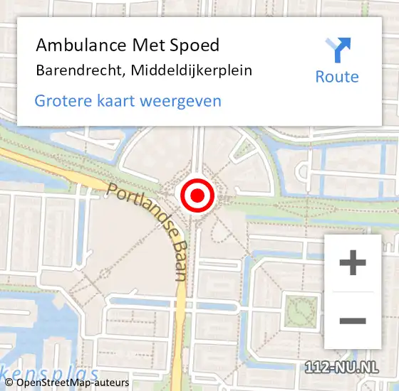 Locatie op kaart van de 112 melding: Ambulance Met Spoed Naar Barendrecht, Middeldijkerplein op 8 november 2021 10:53