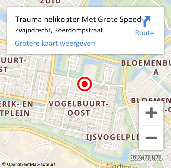 Locatie op kaart van de 112 melding: Trauma helikopter Met Grote Spoed Naar Zwijndrecht, Roerdompstraat op 8 november 2021 11:08