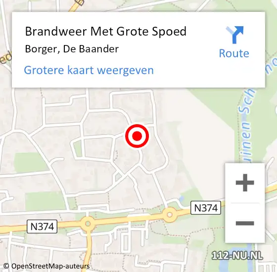 Locatie op kaart van de 112 melding: Brandweer Met Grote Spoed Naar Borger, De Baander op 8 november 2021 11:48