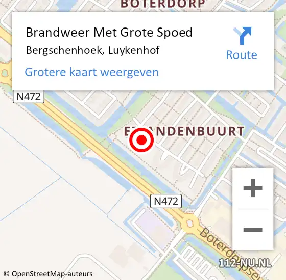 Locatie op kaart van de 112 melding: Brandweer Met Grote Spoed Naar Bergschenhoek, Luykenhof op 8 november 2021 11:55