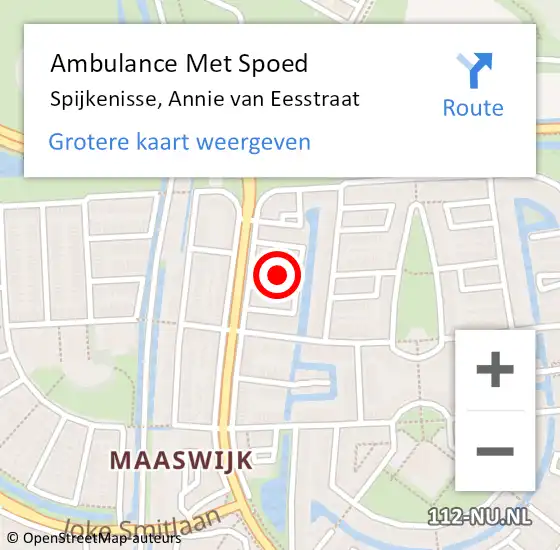 Locatie op kaart van de 112 melding: Ambulance Met Spoed Naar Spijkenisse, Annie van Eesstraat op 8 november 2021 12:07