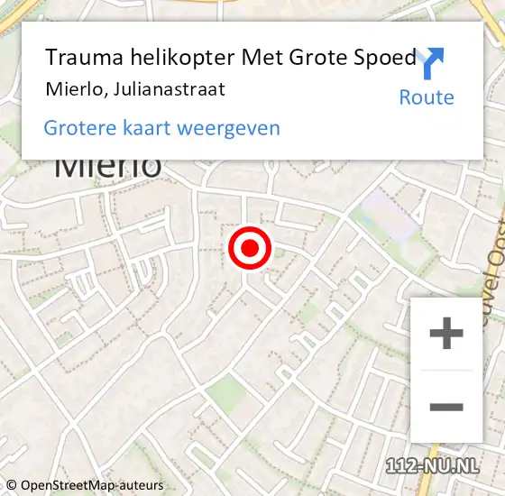 Locatie op kaart van de 112 melding: Trauma helikopter Met Grote Spoed Naar Mierlo, Julianastraat op 8 november 2021 13:15
