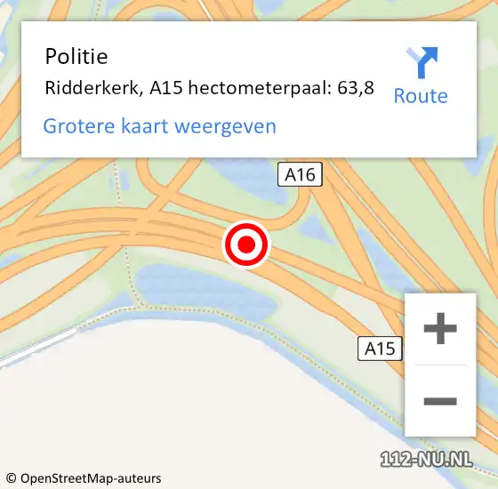 Locatie op kaart van de 112 melding: Politie Tynaarlo, A15 hectometerpaal: 63,8 op 8 november 2021 13:16