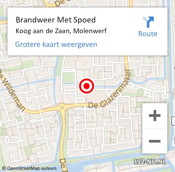 Locatie op kaart van de 112 melding: Brandweer Met Spoed Naar Koog aan de Zaan, Molenwerf op 8 november 2021 13:35