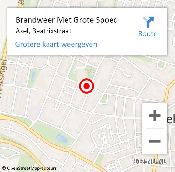 Locatie op kaart van de 112 melding: Brandweer Met Grote Spoed Naar Axel, Beatrixstraat op 8 november 2021 14:01