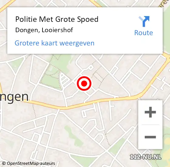 Locatie op kaart van de 112 melding: Politie Met Grote Spoed Naar Dongen, Looiershof op 8 november 2021 14:42