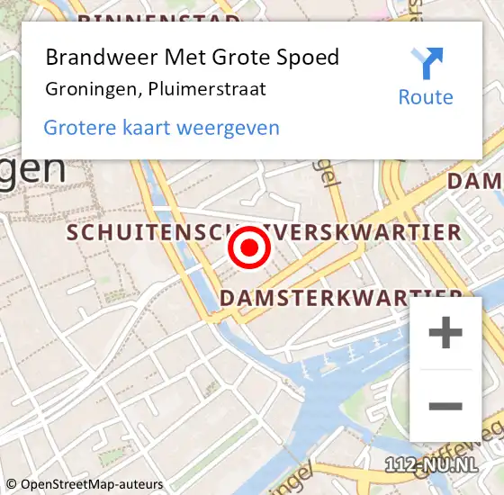 Locatie op kaart van de 112 melding: Brandweer Met Grote Spoed Naar Groningen, Pluimerstraat op 8 november 2021 14:45